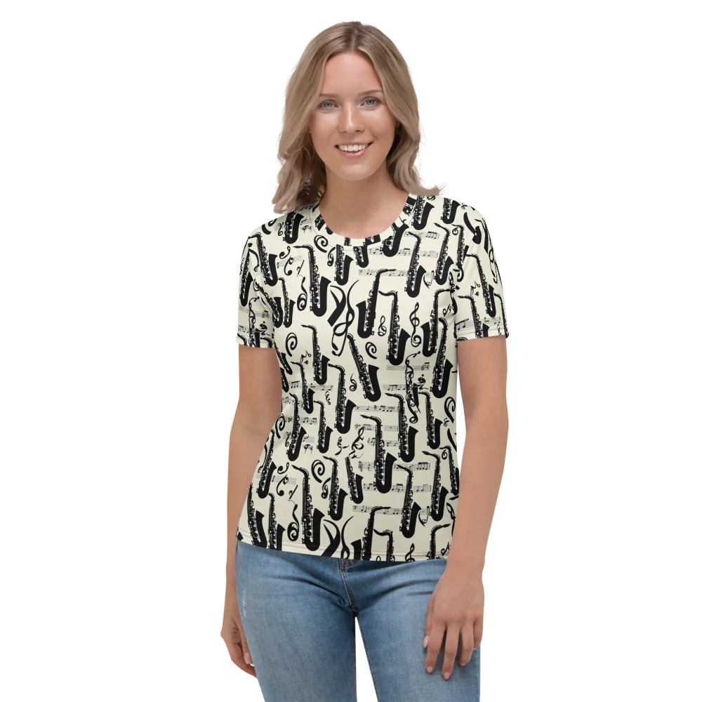 Saxophone Nocturne on Women's Crew Neck T-Shirt — Front