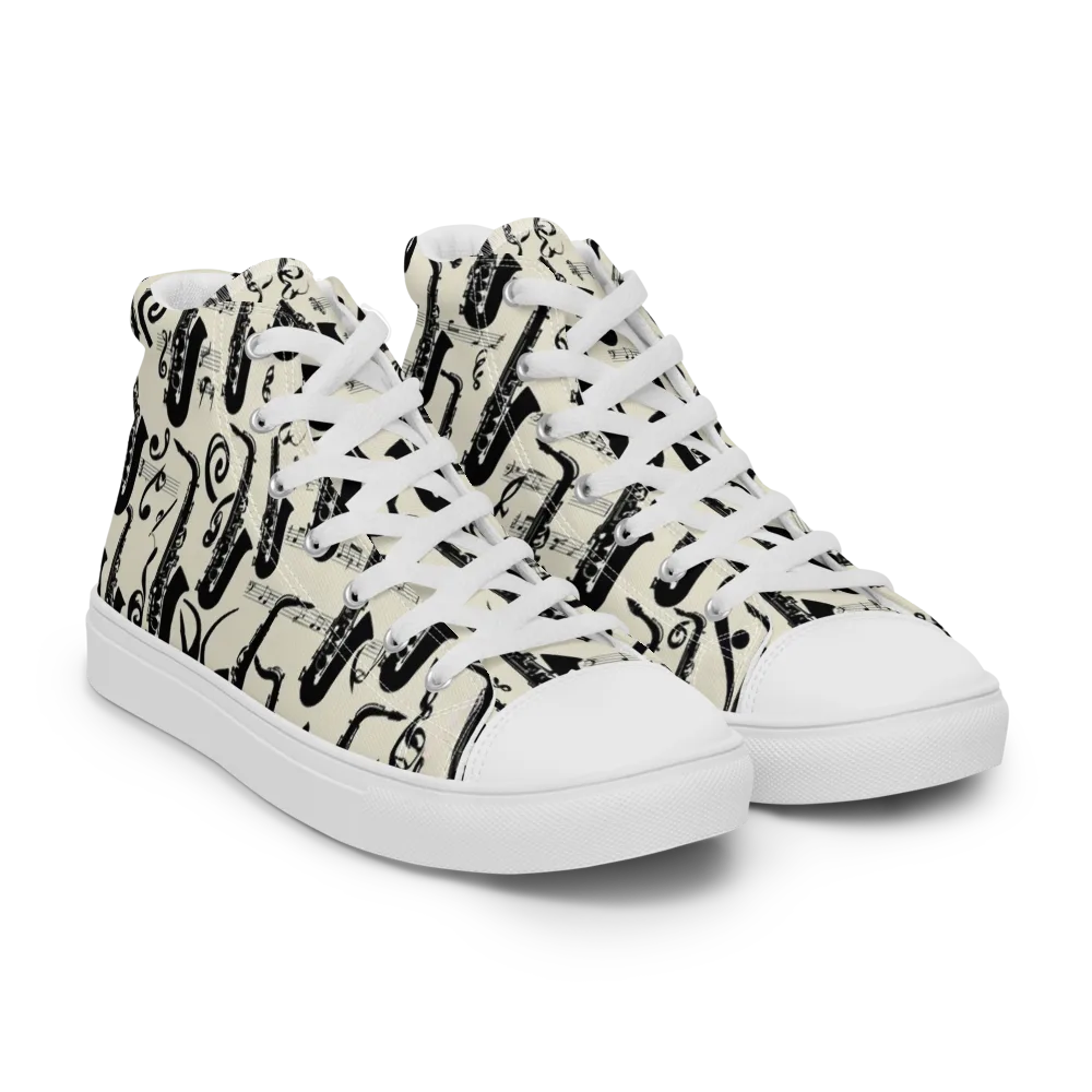 Saxophone Nocturne on Women's High Top Canvas Shoes — Right Front