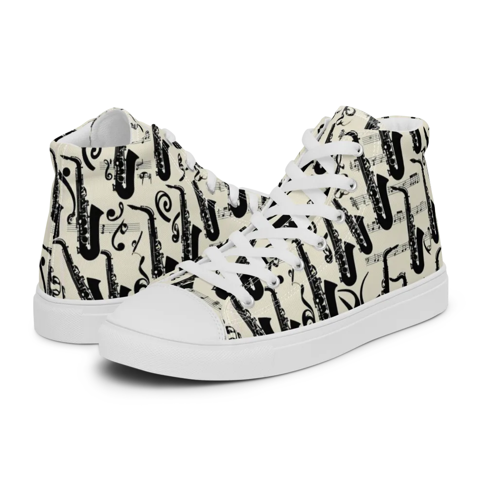 Saxophone Nocturne on Women's High Top Canvas Shoes — Left