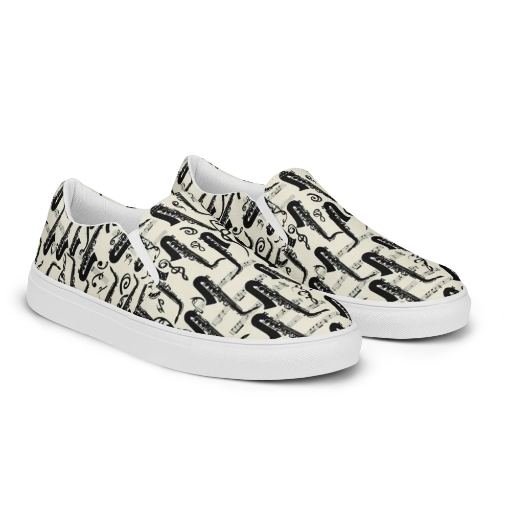 Saxophone Nocturne on Men's Slip-On Canvas Shoes — Right Front