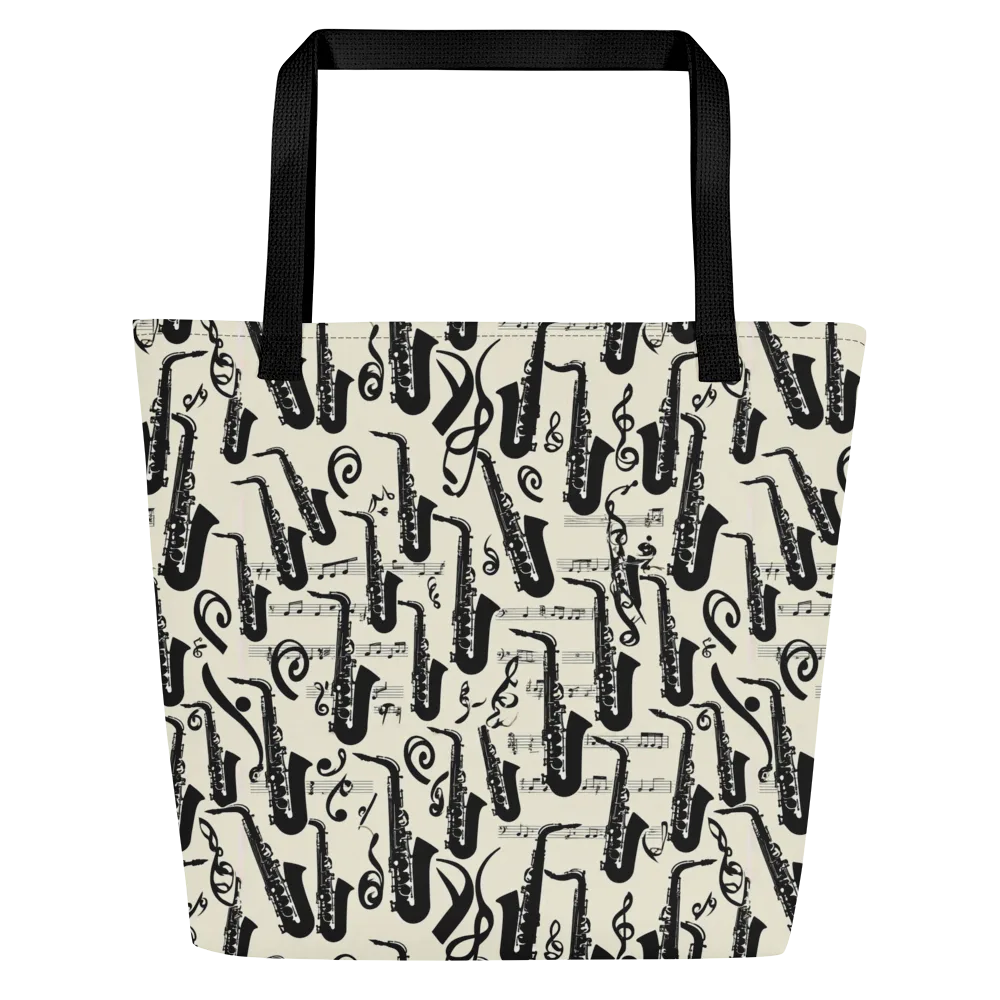 Saxophone Nocturne on Large Tote Bag W/ Pocket — Front