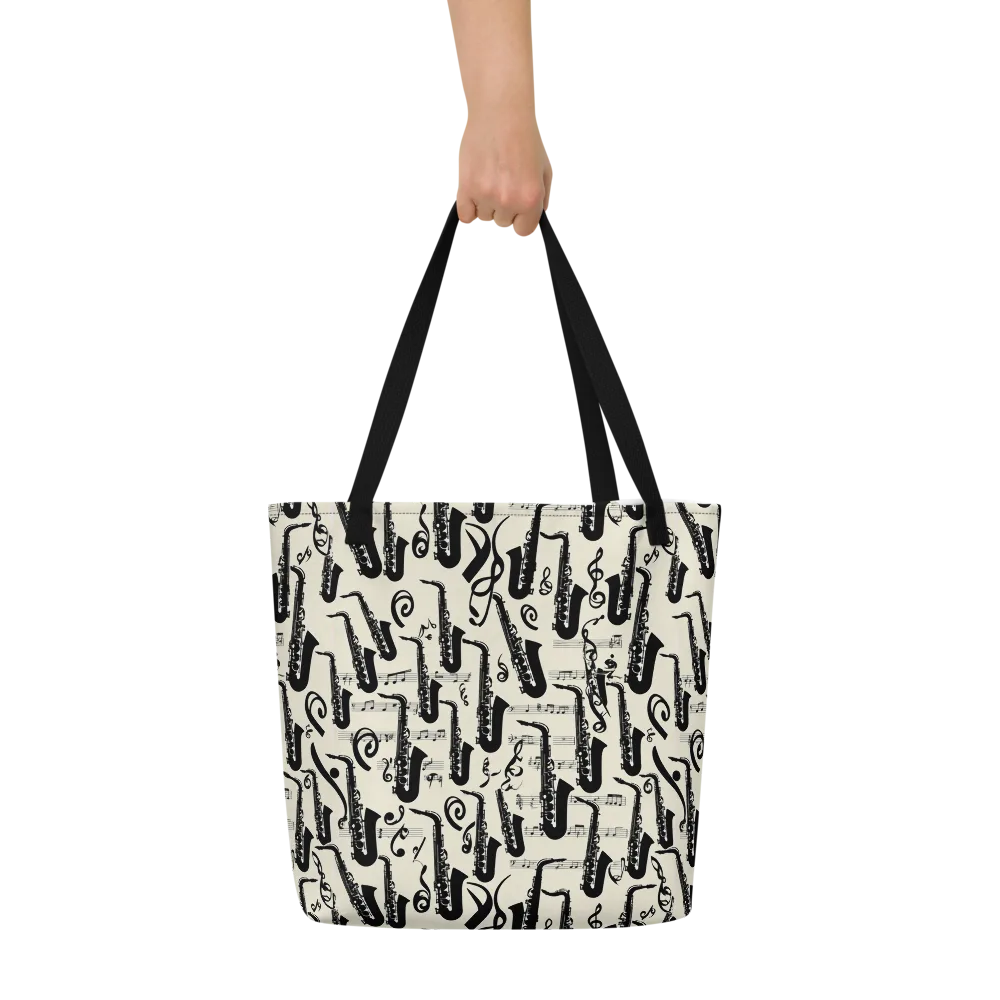 Saxophone Nocturne on Large Tote Bag W/ Pocket — Front