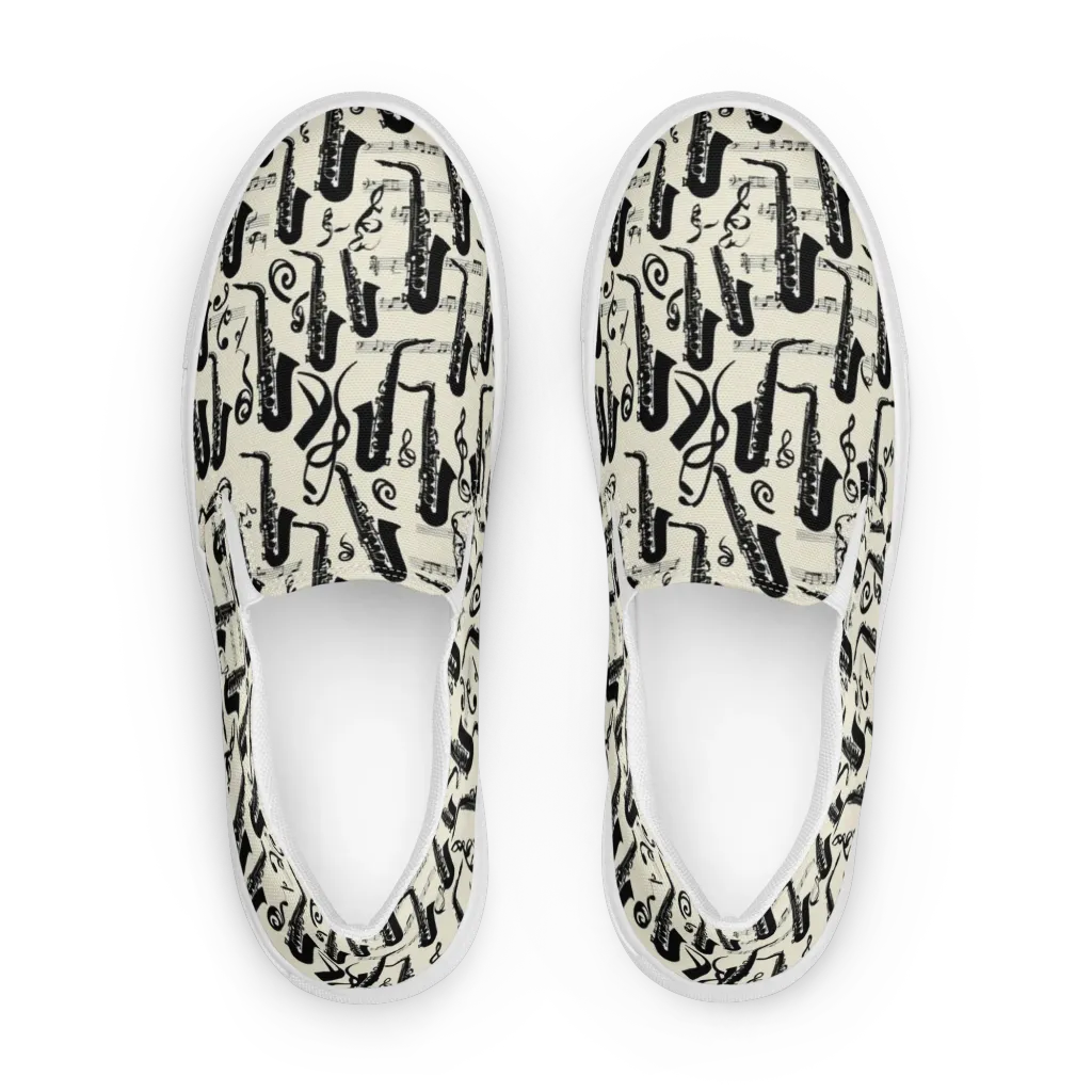 Saxophone Nocturne on Women's Slip-On Canvas Shoes — Front