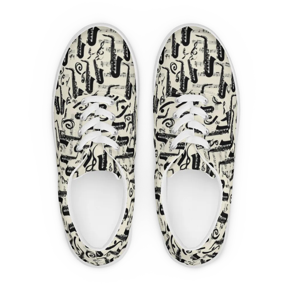 Saxophone Nocturne on Men's Lace-Up Canvas Shoes — Front