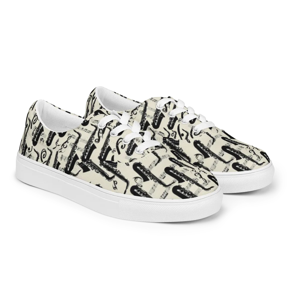 Saxophone Nocturne on Men's Lace-Up Canvas Shoes — Right Front