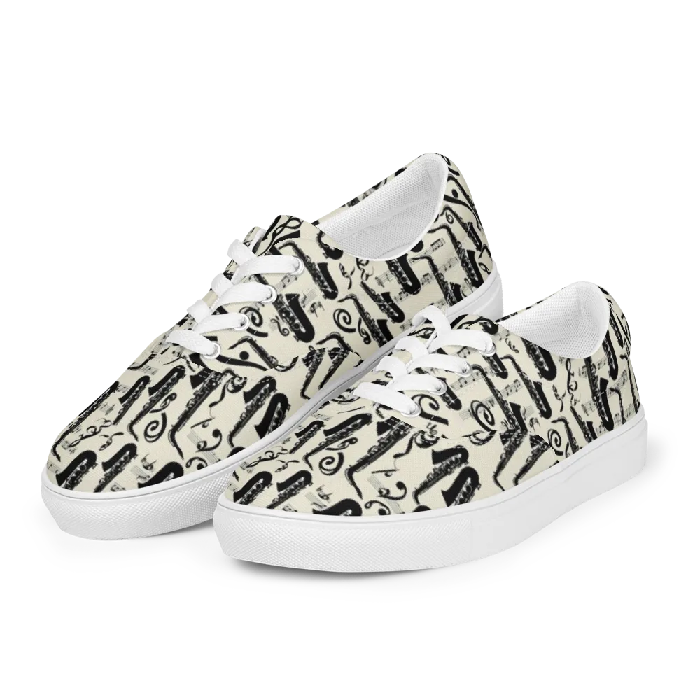 Saxophone Nocturne on Men's Lace-Up Canvas Shoes — Left Front