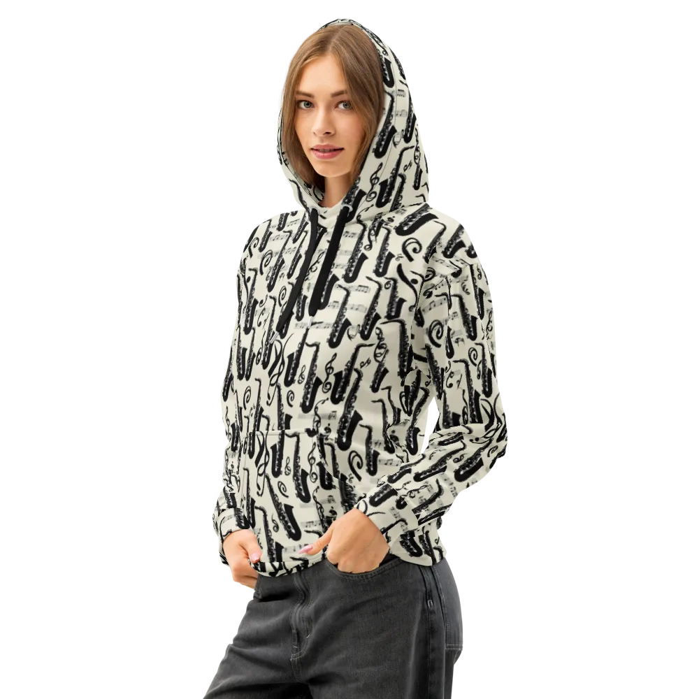Saxophone Nocturne on Cotton Hoodie — Left Front