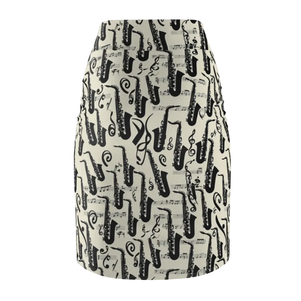 Saxophone Nocturne on Pencil Skirt — Back