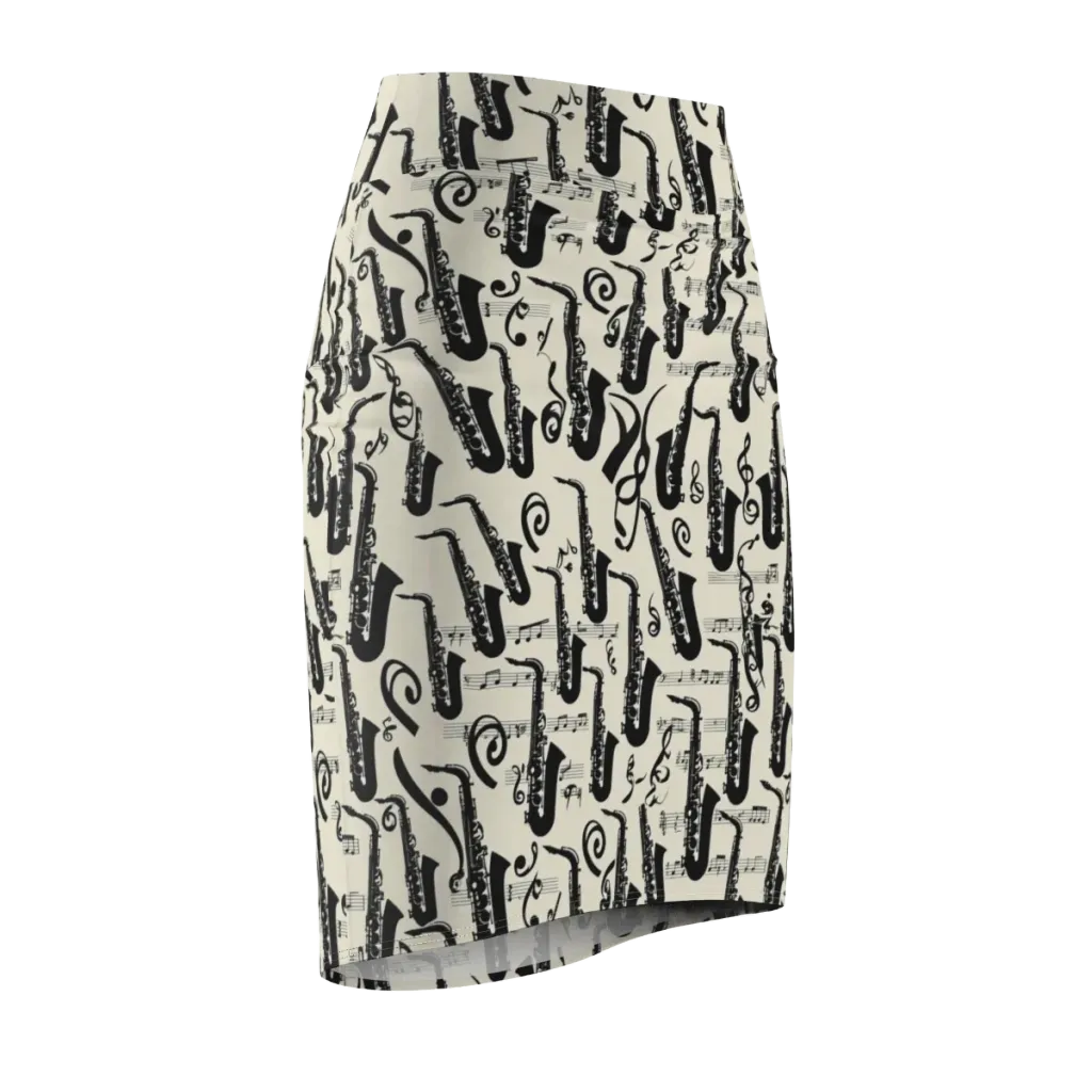 Saxophone Nocturne on Pencil Skirt — Front Side