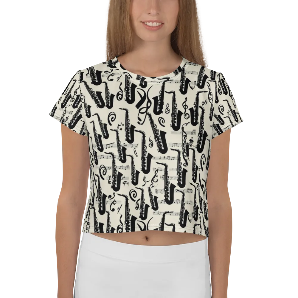 Saxophone Nocturne on Crop Tee — Front