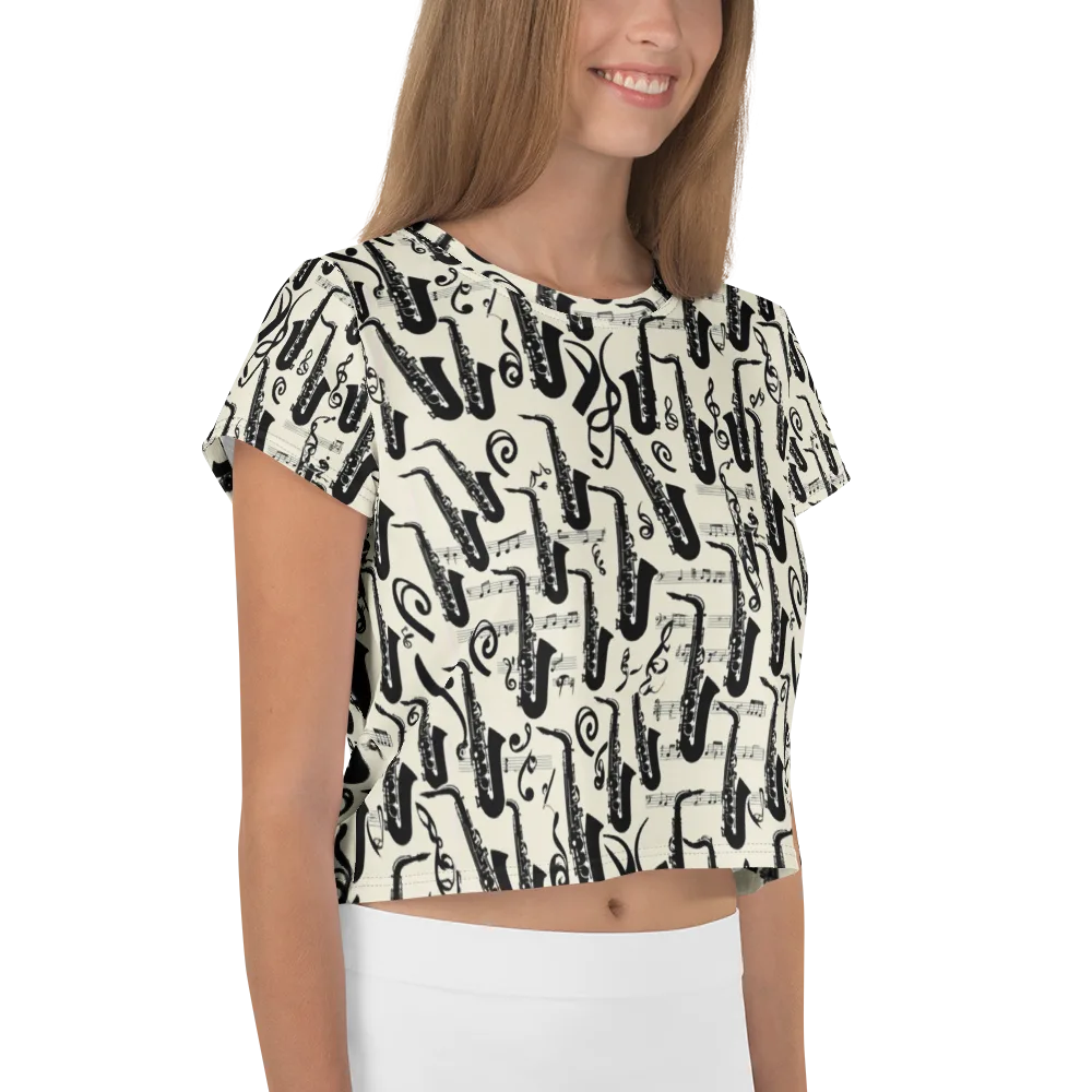Saxophone Nocturne on Crop Tee — Right