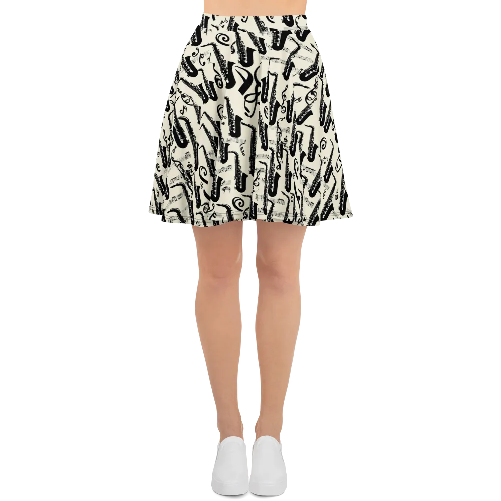 Saxophone Nocturne on Skater Skirt — Front