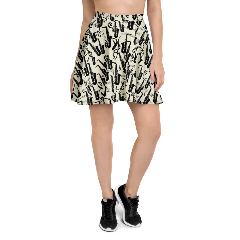 Saxophone Nocturne on Skater Skirt — Front