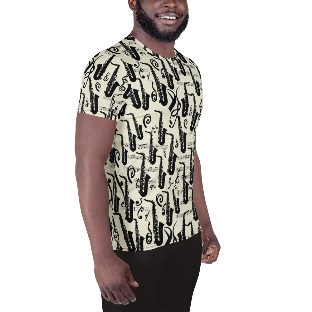 Saxophone Nocturne on Men's Athletic T-Shirt — Right