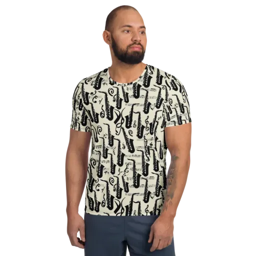 Saxophone Nocturne on a Men's Athletic T-Shirt