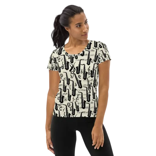 Saxophone Nocturne on a Women's Athletic T-Shirt