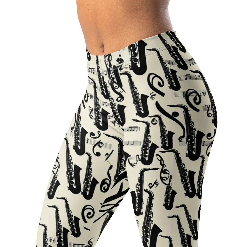 Saxophone Nocturne on Leggings — Left Front