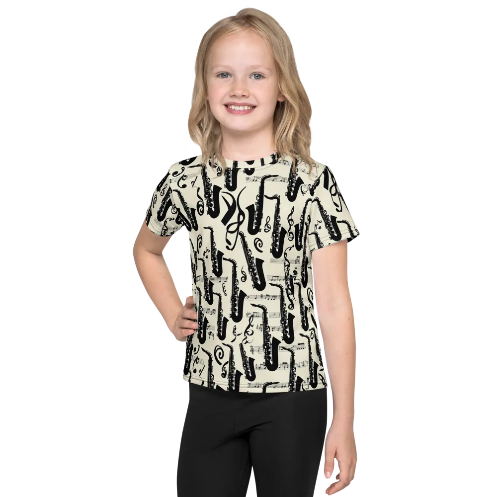 Saxophone Nocturne on Kids Crew Neck T-Shirt — Front