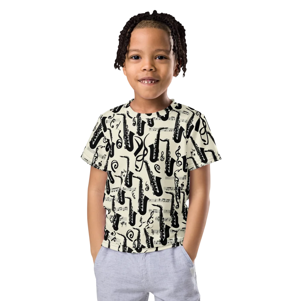 Saxophone Nocturne on Kids Crew Neck T-Shirt — Front