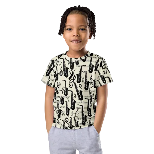 Saxophone Nocturne on a Kids Crew Neck T-Shirt