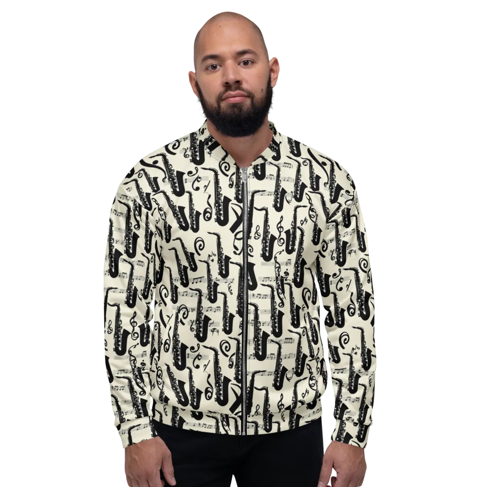 Saxophone Nocturne on Bomber Jacket — Front
