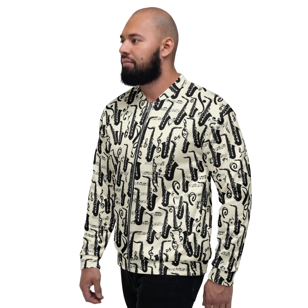 Saxophone Nocturne on Bomber Jacket — Left