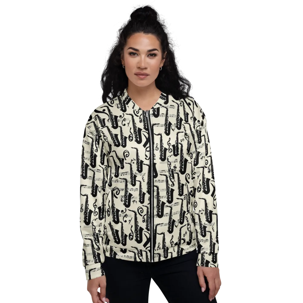Saxophone Nocturne on Bomber Jacket — Front