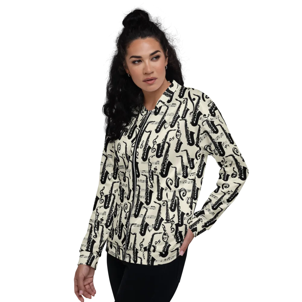 Saxophone Nocturne on Bomber Jacket — Left