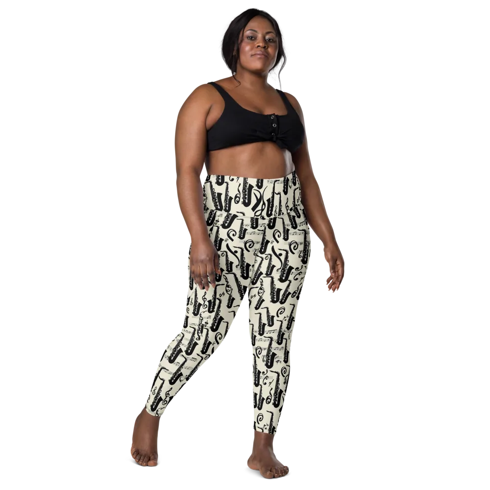 Saxophone Nocturne on Leggings with Pockets — Front