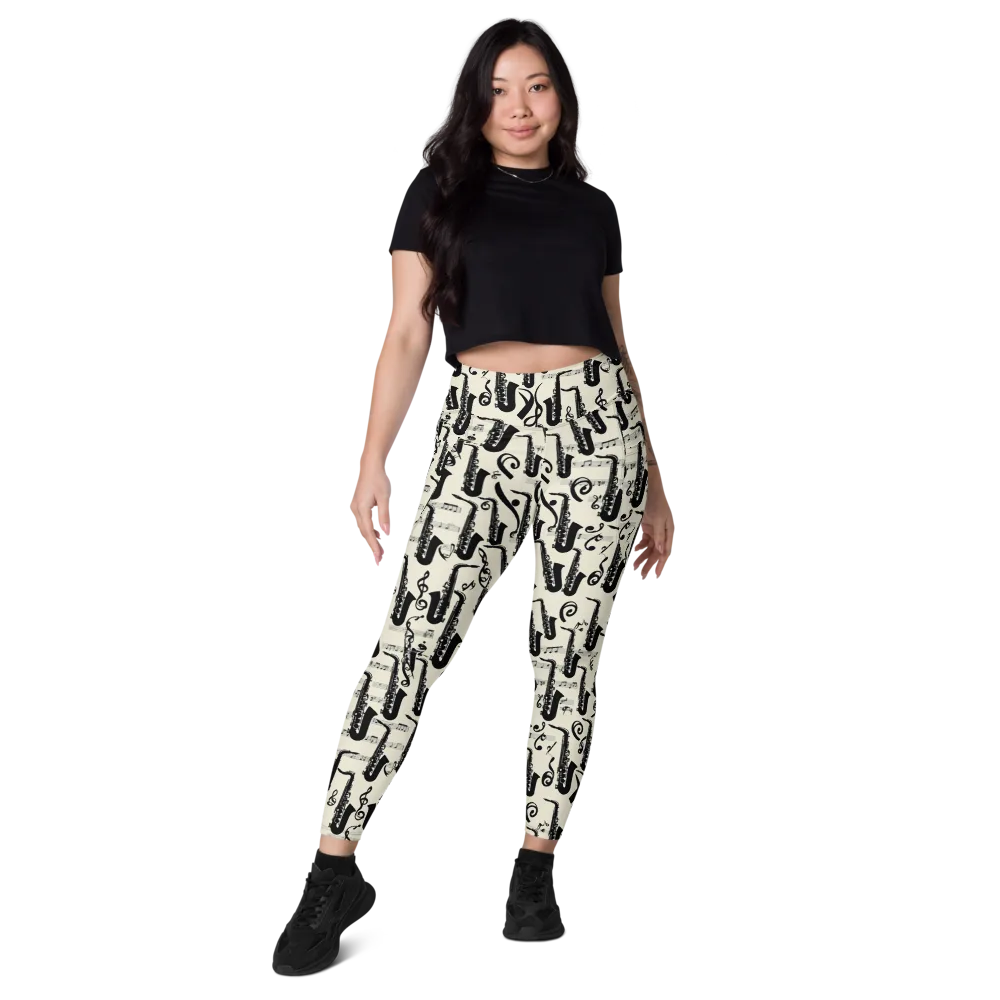 Saxophone Nocturne on Leggings with Pockets — Front