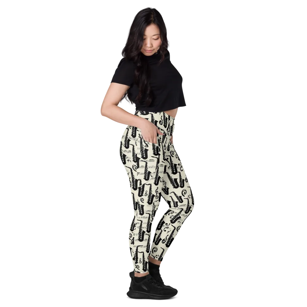 Saxophone Nocturne on Leggings with Pockets — Right