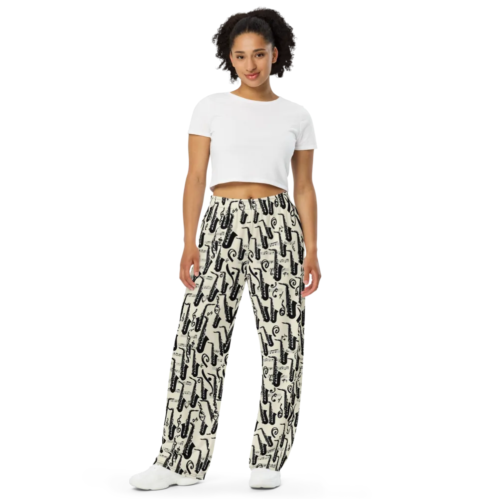 Saxophone Nocturne on Wide-Leg Pants — Front