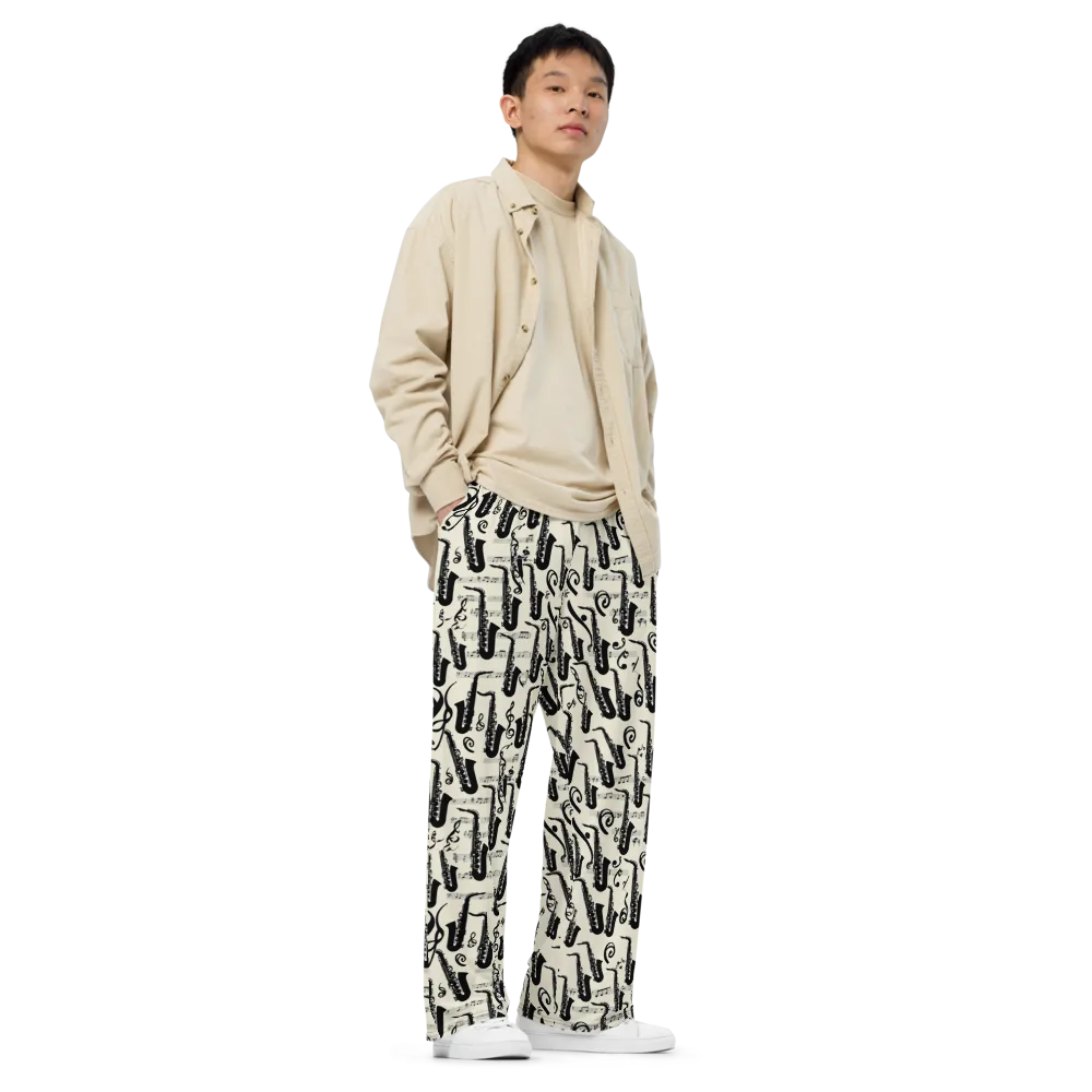 Saxophone Nocturne on Wide-Leg Pants — Right Front