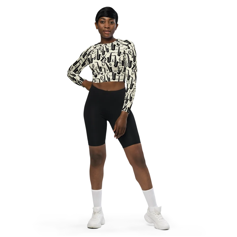 Saxophone Nocturne on Long Sleeve Crop Top — Front