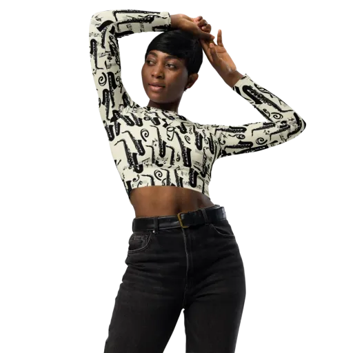 Saxophone Nocturne on a Long Sleeve Crop Top