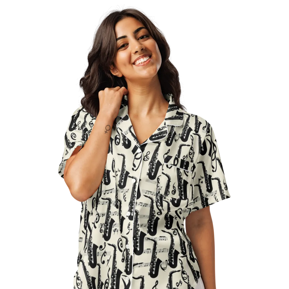 Saxophone Nocturne on Women's Short Sleeve Pajama Top — Front