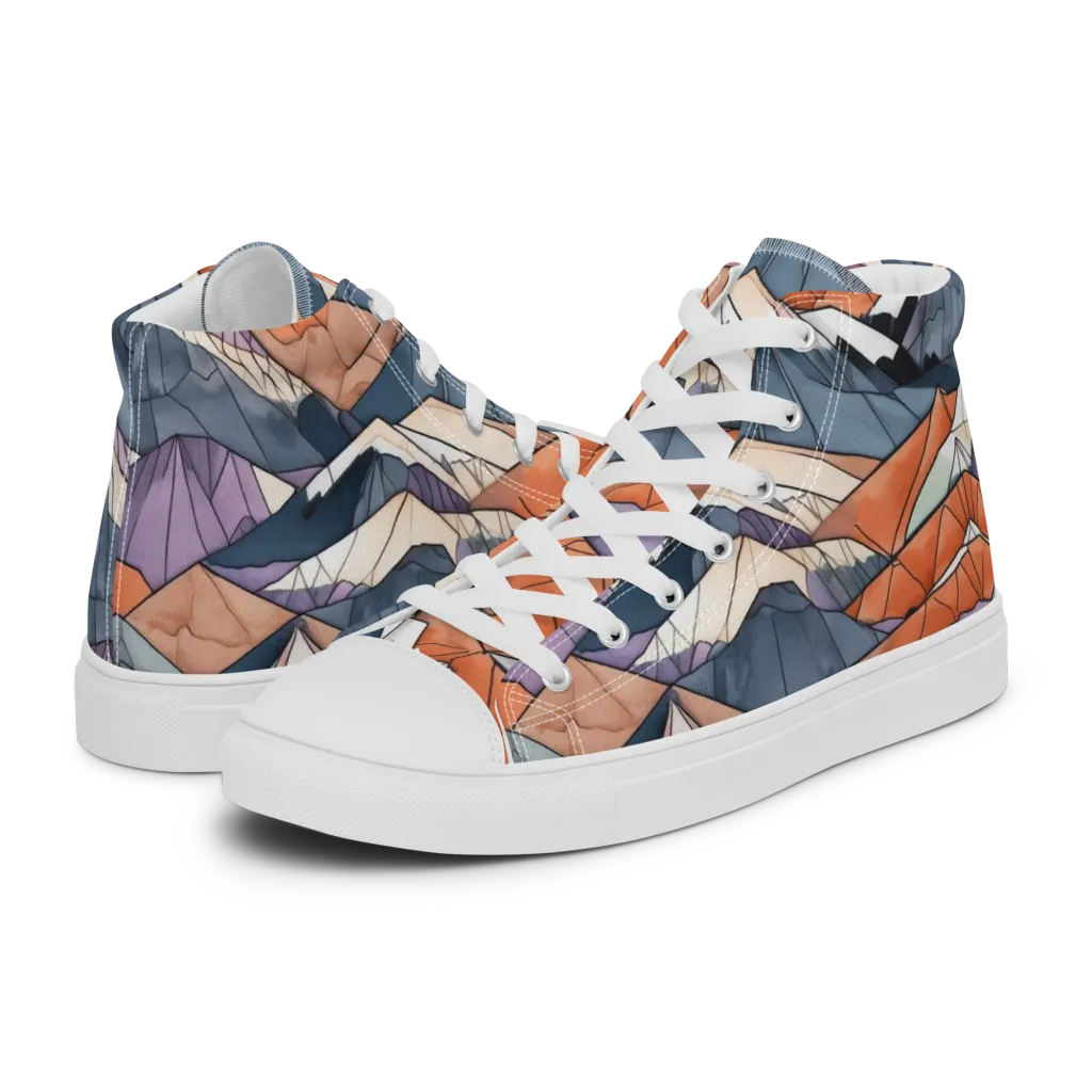 Alpine Facets on Men's High Top Canvas Shoes — Left