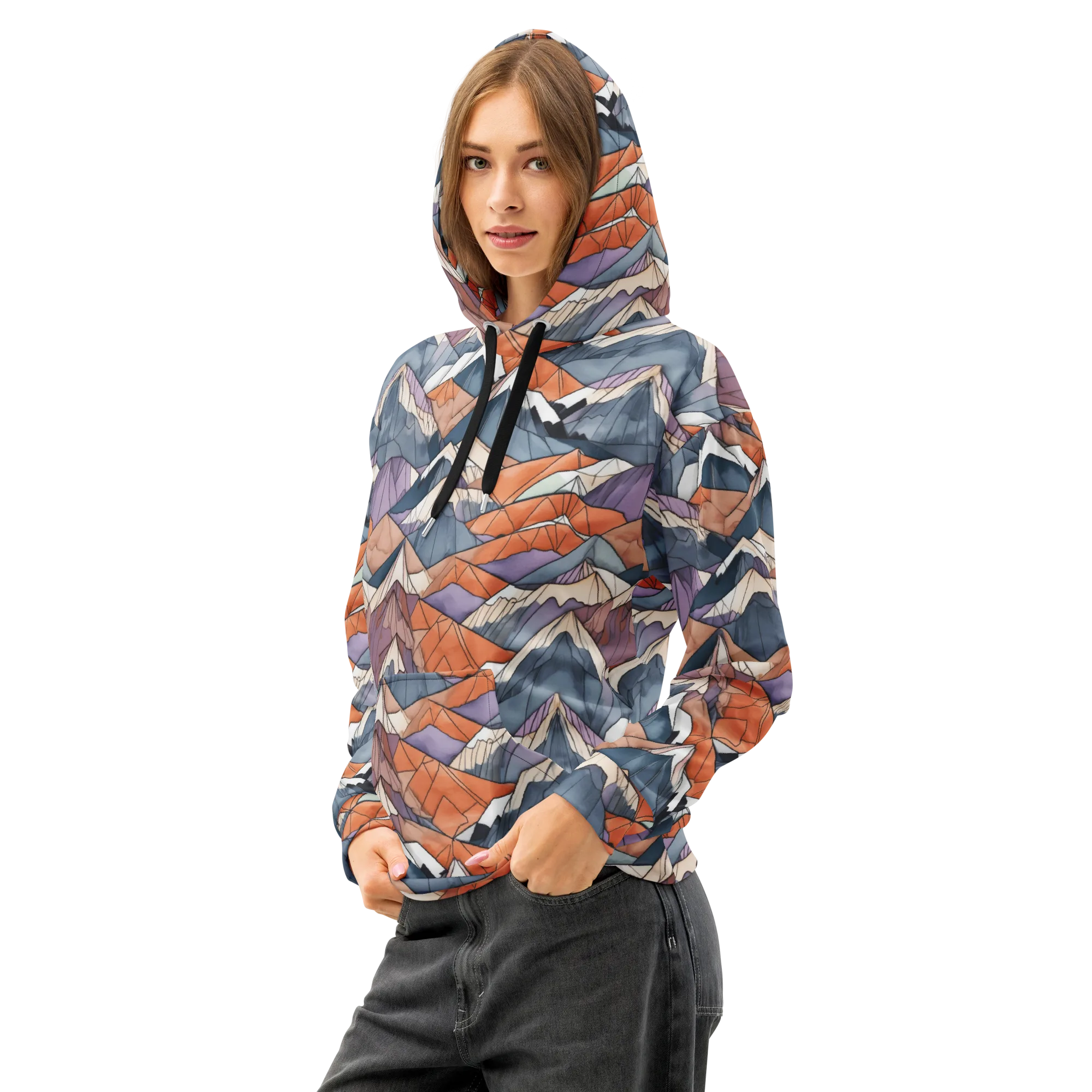 Alpine Facets on Cotton Hoodie — Left Front