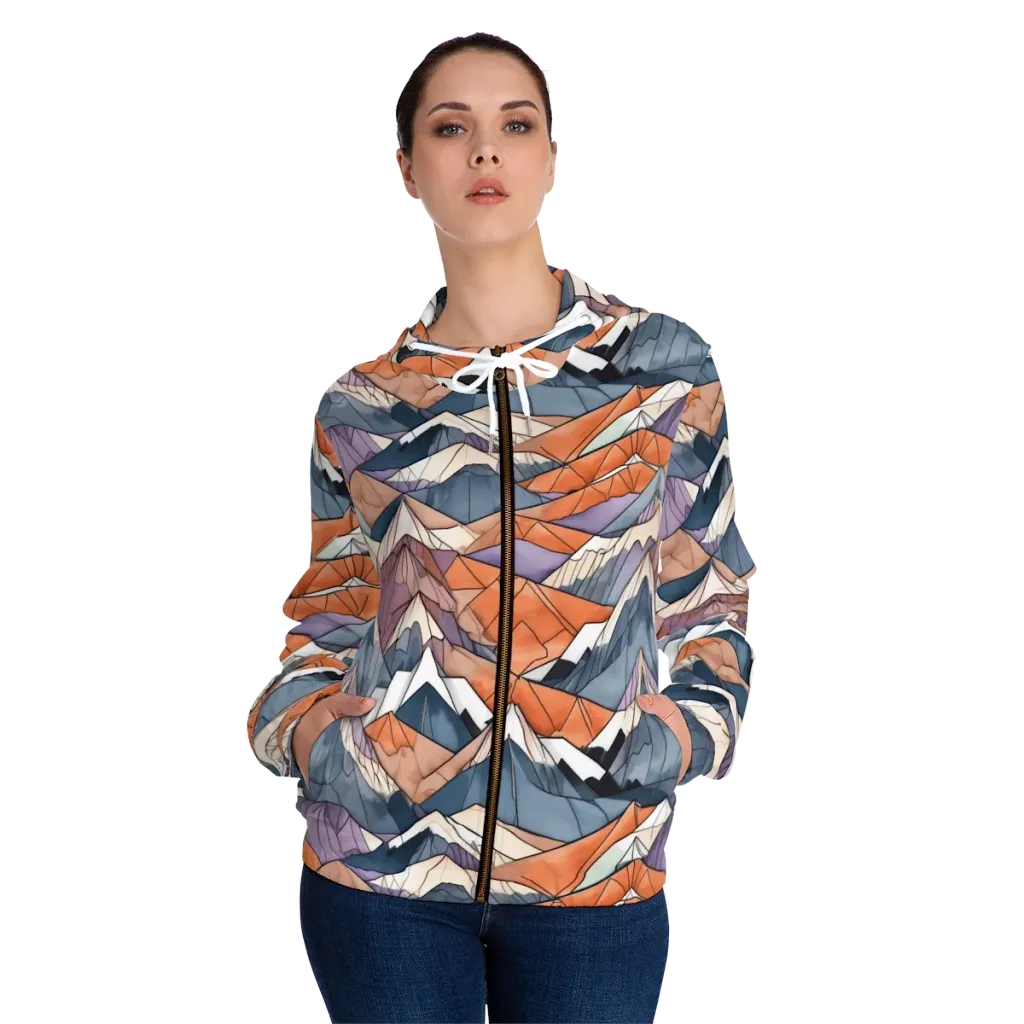 Alpine Facets on Women's Full-Zip Hoodie — Front On Person