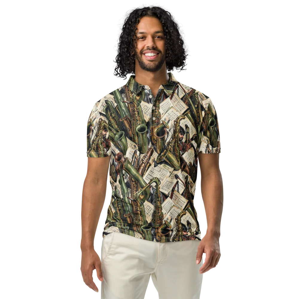 Brass Refrain on Men's Slim Fit Polo Shirt — Front