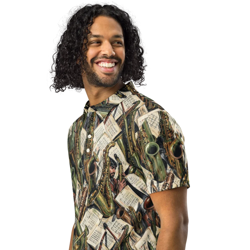 Brass Refrain on Men's Slim Fit Polo Shirt — Left Front