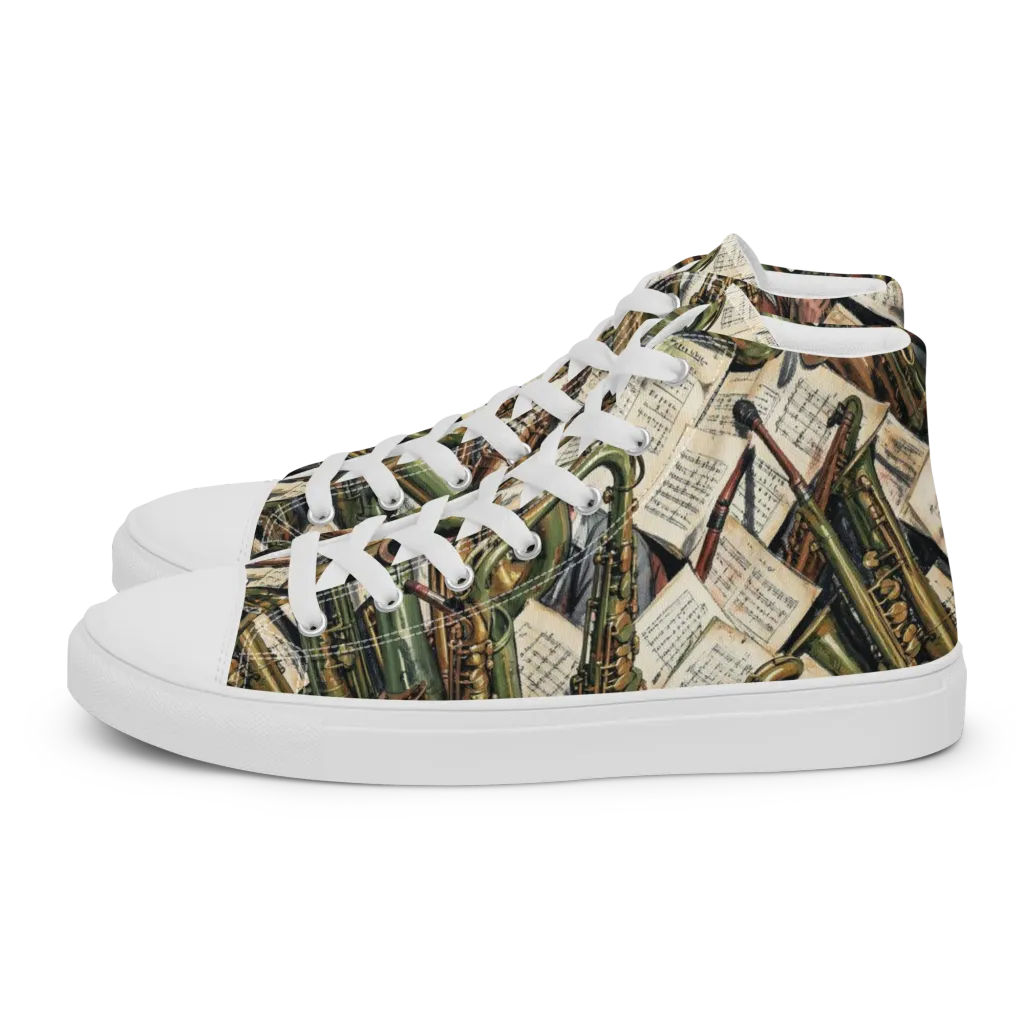Brass Refrain on Men's High Top Canvas Shoes — Left