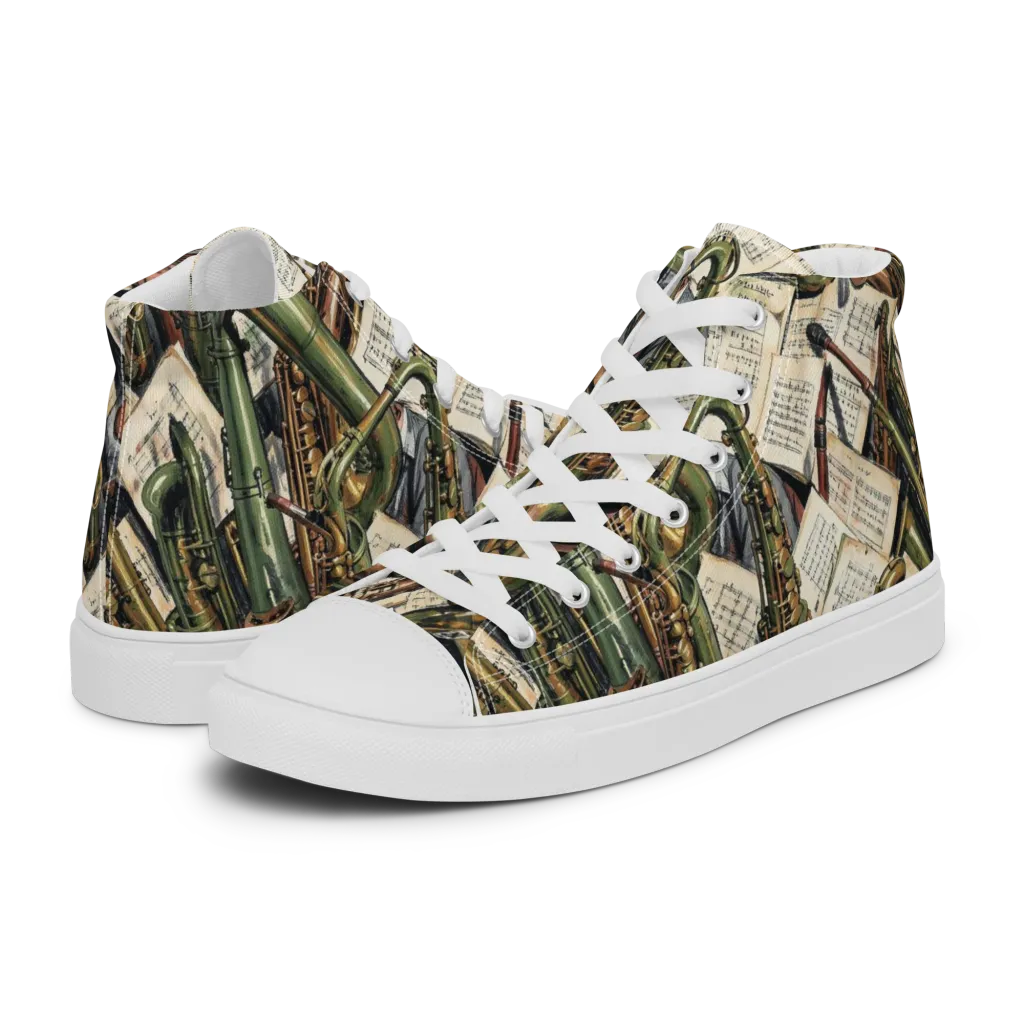 Brass Refrain on Men's High Top Canvas Shoes — Left