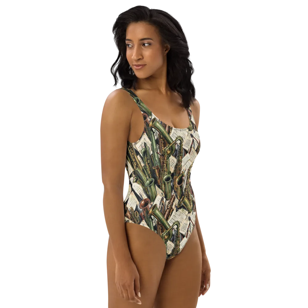 Brass Refrain on One-Piece Swimsuit — Right