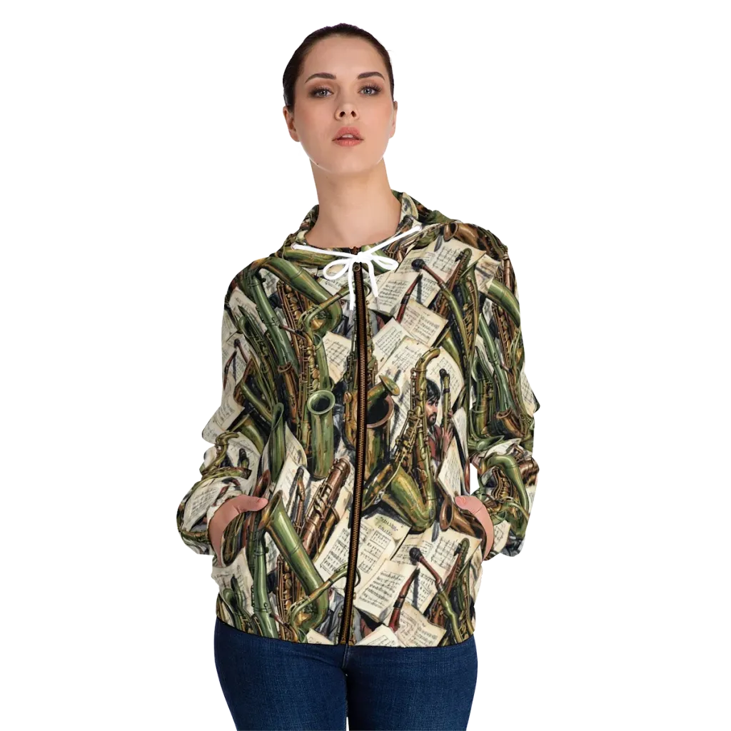 Brass Refrain on Women's Full-Zip Hoodie — Front On Person