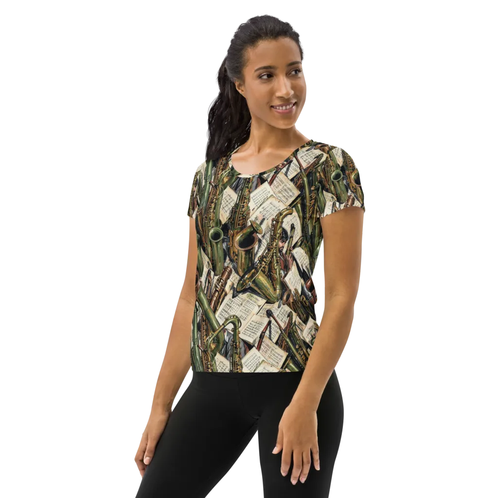Brass Refrain on Women's Athletic T-Shirt — Left
