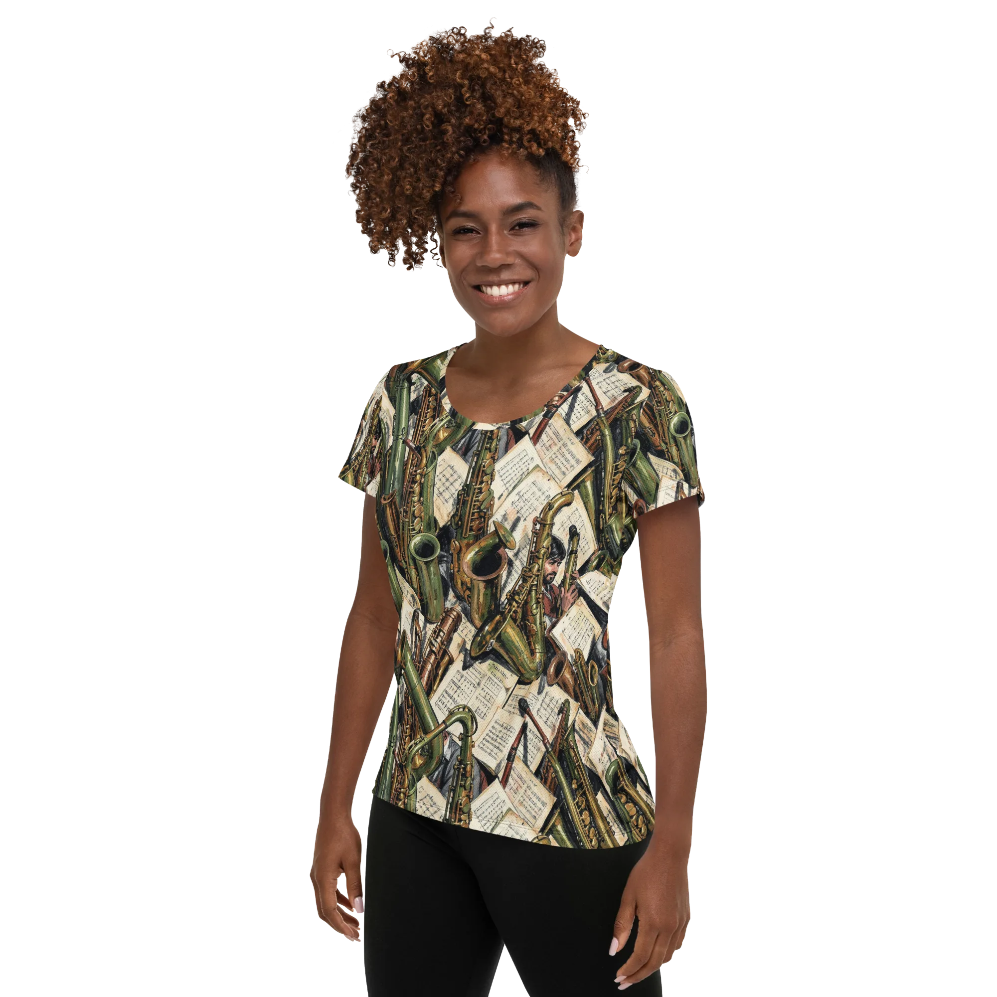 Brass Refrain on Women's Athletic T-Shirt — Left
