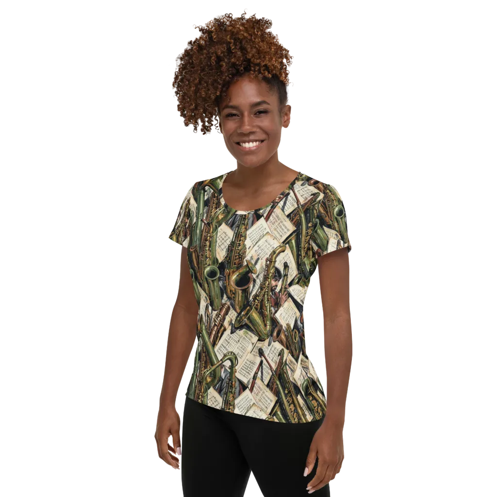 Brass Refrain on Women's Athletic T-Shirt — Left