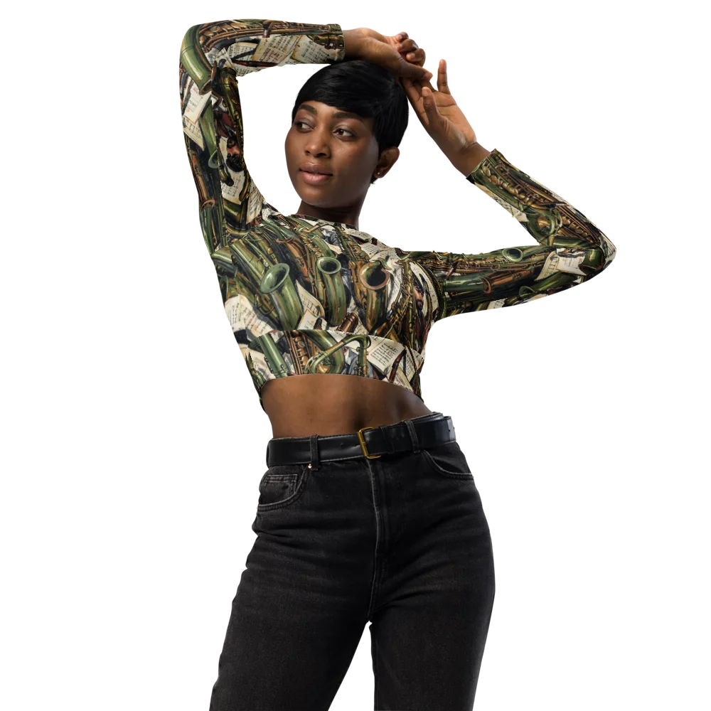 Brass Refrain on Long Sleeve Crop Top — Front