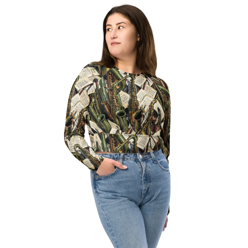 Brass Refrain on Long Sleeve Crop Top — Front
